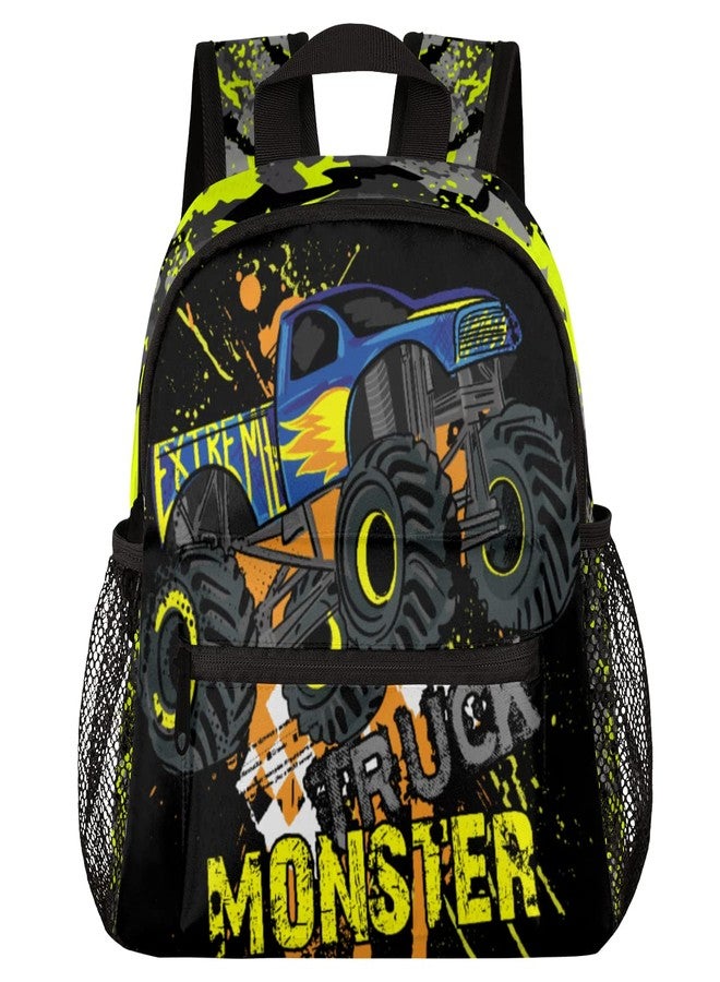 cfpolar Yellow Monster Trucks Car Kids Backpacks for Boys, Cute Toddler Backpack Preschool Kindergarten Elementary School Backpack Lightweight Mini Shoulder Bookbag Casual Daypack with Chest Strap - Image 1